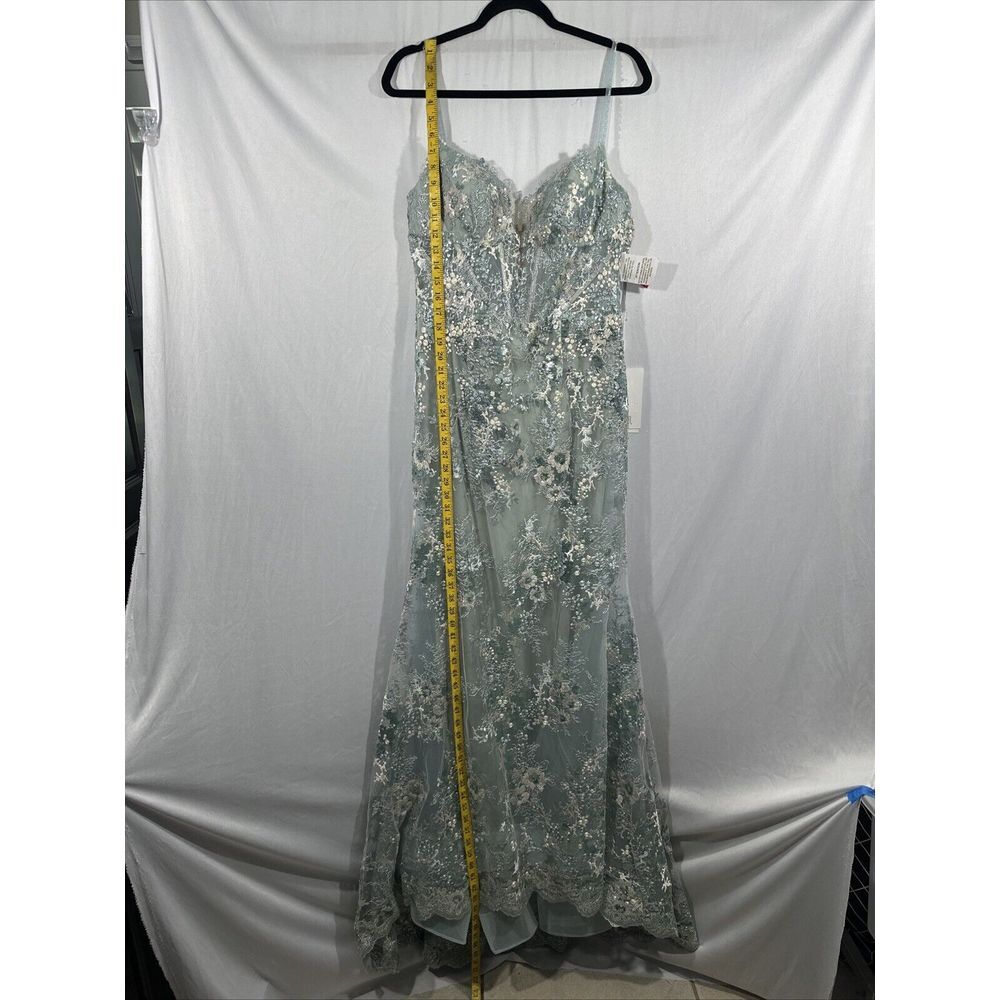 NWT $798 Mac Duggal [ 10 ] 79297 Embroidered‎ Spaghetti Strap Trumpet Gown Blue - Picture 8 of 16